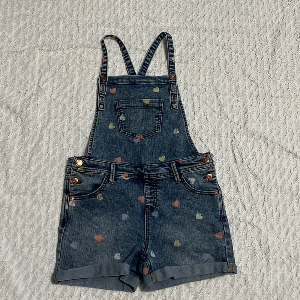 Cat & Jack size 10 / 12 super stretch, short overalls with hearts